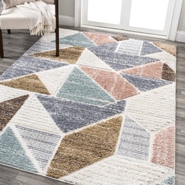 JONATHAN Y SNT107A-3 Aileen Geometric Scandi Colorblock Carved Indoor -Area Rug, Modern, Contemporary, Coastal Easy-Cleaning,Bedroom,Kitchen,Living Room,Non Shedding, Multi, 3 X 5