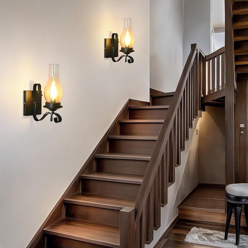 TIGKHAE Rustic Wall Sconces Sets of 2, Black Hardwired Farmhouse