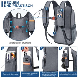 BECOJADDE 15L Hiking Backpack Men's Small Backpack Women's Lightweight Daypack Daypack Foldable Trekking Backpack for Camping Outdoor Hiking Travel, gray