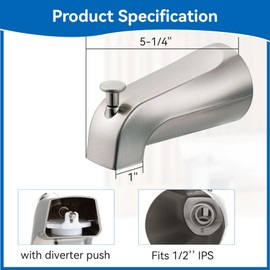 Dreyoo Universal Bathroom Tub Spout Compatible with Westbrass E531D-1F-62, Fits 4 Inch Reach Wall Front Mount Tub Spout with Shower Diverter 1/2'' IPS Inside Thread Bathtub Faucet (Brushed Nickel)