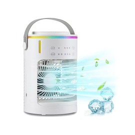 Mini Portable Air Conditioner Evaporative, 3-in-1 Air Cooler, Humidifier and Fan, 7 Colors Light, 600ml Tank, 3-speed Humidifier Air Conditioners