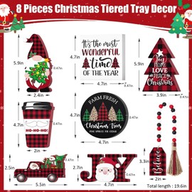 Christmas Tiered Tray Decor 8 PCS Christmas Decorations Indoor - Believe Merry Christmas Table Decor Wooden Signs - Christmas Farmhouse Decor 3 Tier or 2 Tier for Home Room Kitchen Mantel Holiday