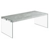 Monarch specialties , Coffee Table, Tempered Glass, Grey Cement, 44"L