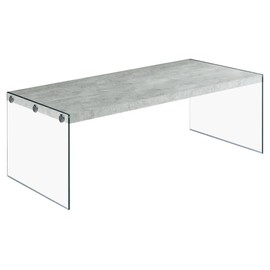Monarch specialties , Coffee Table, Tempered Glass, Grey Cement, 44"L