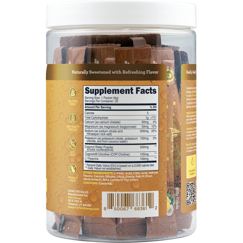Perk Hydrate Electrolyte Stickpacks (Pina Colada) 20 Packets - Coconut