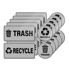 YIKIADA 20 Pack Recycle and Trash Stickers 4 Piece Set Vinyl Weatherproof Self Adhesive Waste Sign for Bins Home Business