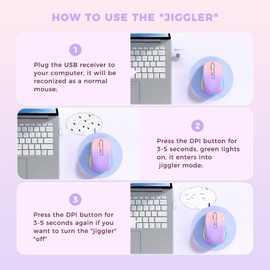 Wireless Mouse Jiggler - LED Wireless Mice with Build-in Mouse Mover, Rechargeable Moving Mouse for Laptop with Undetectable Random Movement Keeps Computers Awake - Purple to Pink