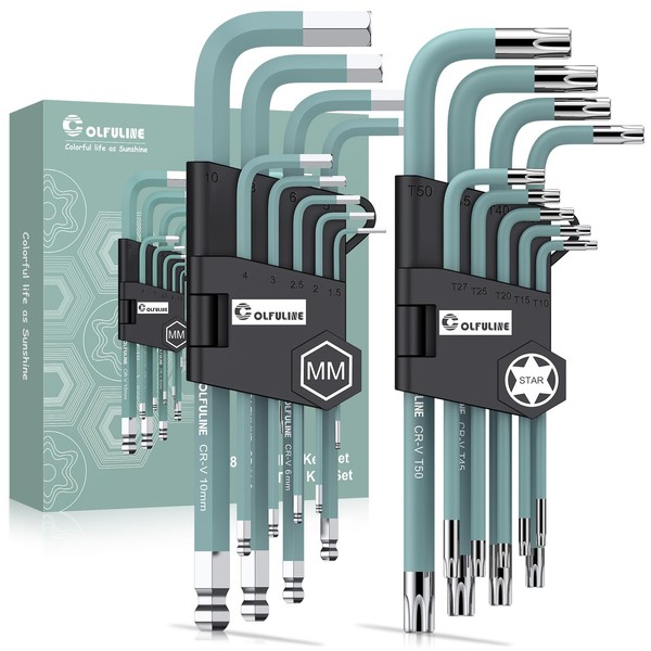 COLFULINE 18PCS Allen Key Set & Torx Key Set, Metric