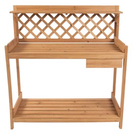 Garden Potting Bench with Lower Shelf Upper Shelf Spacious Tabletop and A Cabinet for Storing Gardening Equipment and Tools Comfortable Workstation Table Perfect for DIY Painting and Personalization