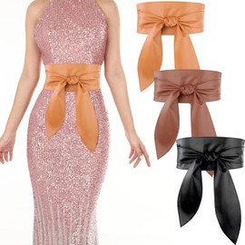 Alidodie 3 Pack Women Obi Belt Fashion PU Leather Wide Waistband Knotted Belt for Dress, Black+brown+coffee, XXL: Fits Waist Size 44"-50"