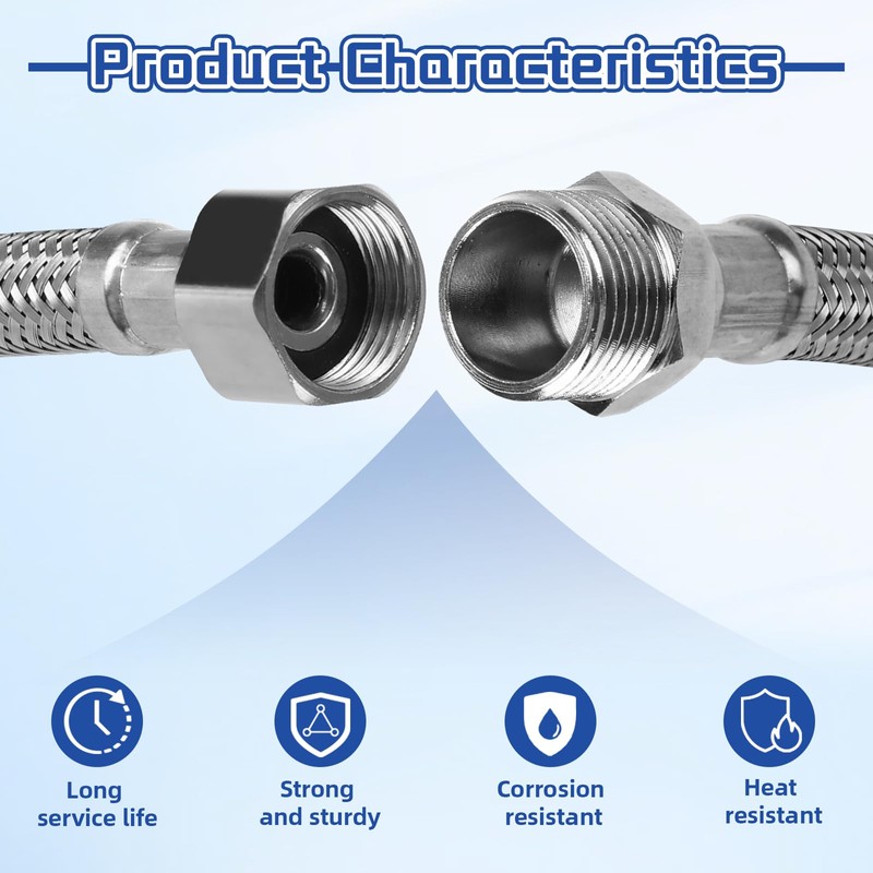 3 pieces flexible hose 3/8, 304 stainless steel reinforced hose,