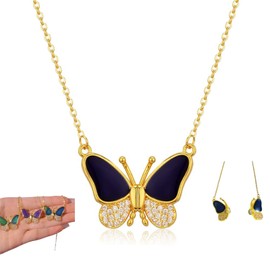 Color Changing Butterfly Necklace, Temperature Sensing Color Changing Butterfly Jewelry Magntic Titanium Steel Temperature-Sensitive Butterfly Pendant Butterfly Charm with Magnetc Clasp for Women（Gold）