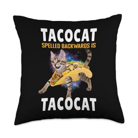 Tacocat Spelled Backward Shirt Cinco de Mayo Cat Taco Lover Throw Pillow