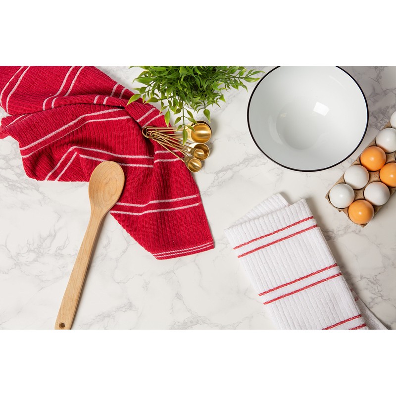 DII Basic Ribbed Terry Kitchen Basics Collection, Red, Dish Towels,