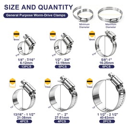 35pcs Hose Clamps Assortment Kit 304 Stainless Steel 1/4'' - 2-1/2''6 Sizes
