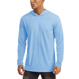 Long Sleeve Athletic Shirts for Men - UPF 50+ Quick Dry Hooded Sun Protection T-Shirt - Moisture Wicking Rash Guard - Blue