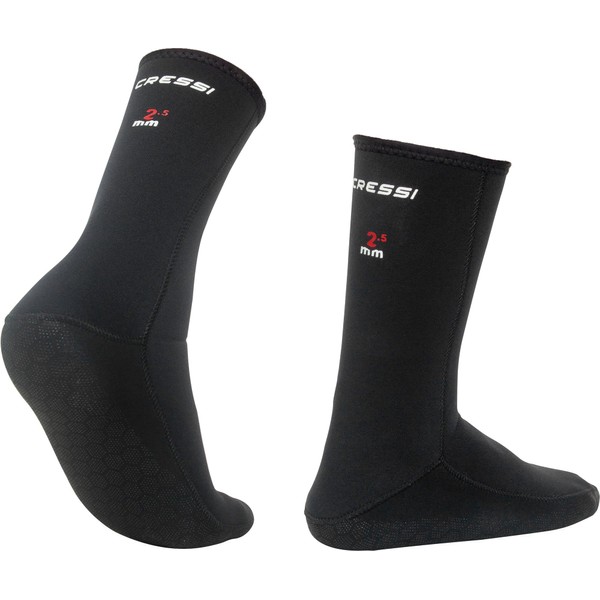 CRESSI ORATA Scuba Diving Fin Socks, Unisex, 0.1 inch (2.5 mm) Thick, Smooth Skin, Anti-Slip Grip Sole, Black, Size M, US Men's Size 6 - 10 (24.5 - 26 cm)