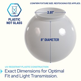 KastLite 8" White Acrylic Lamp Post Globe | Smooth Textured with 3.91" Fitter Neck | Manufactured in the USA | Plastic Light Cover - Not Glass