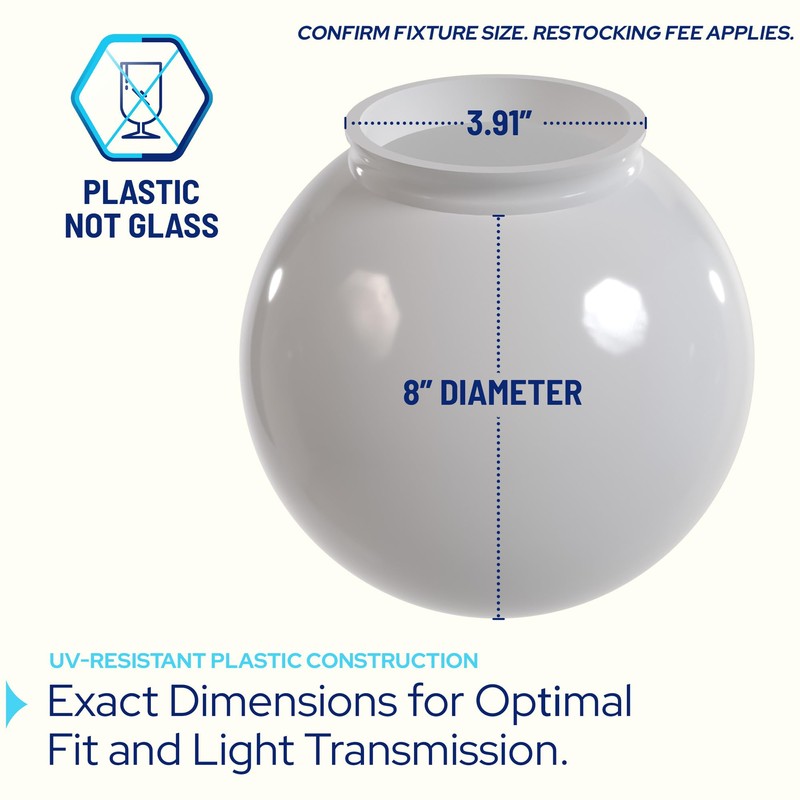 KastLite 8" White Acrylic Lamp Post Globe | Smooth Textured