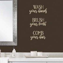 Wash Your Hands Brush Your Teeth Comb Your Hair Bathroom Wall Decal | Bathroom Wall Décor |Bathroom Decal | Kids Bathroom Décor | Tan