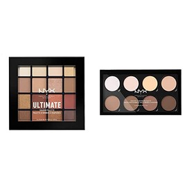 NYX Professional Makeup Highlight & Contour Pro Palette & Ultimate Shadow Palette, Lidschattenpalette, 16 Farbt√∂ne, Schimmernd und Metallisch, Individuelles Finish, Vegane Formel, Warm Neutrals