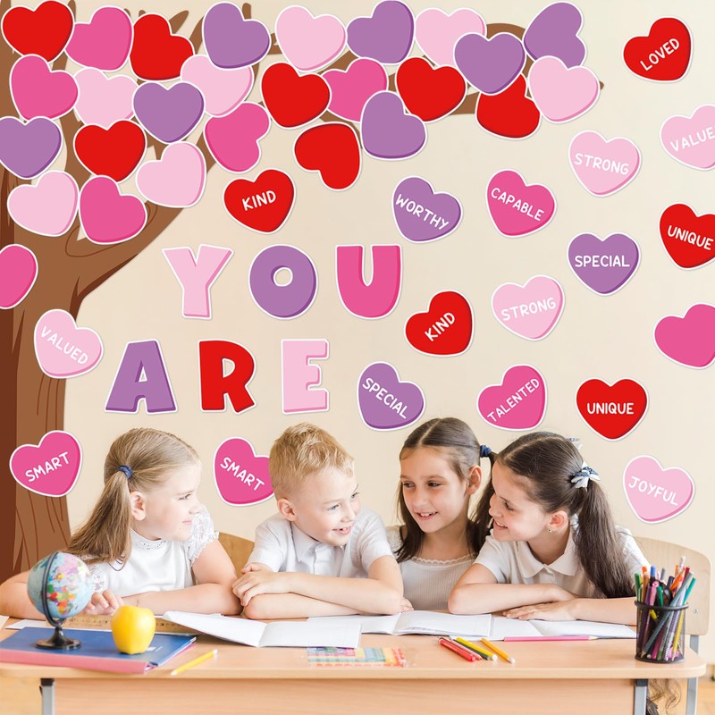 JarThenaAMCS 61Pcs Valentine's Day Classroom Tree Bulletin Board Decorations Red