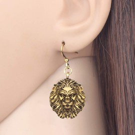 WEVENI Vintage Lion Head Earrings Silver Gold-Plated Low Jewellery for Girls Women Ladies Petite Lion Gift, Zinc, No Gemstone