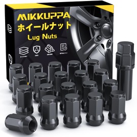 MIKKUPPA Wheel Lock Nut M12 x P1.25 Outer Hevel Angle Taper Seat 60° Steel Anti-Theft for Nissan, Subaru, Suzuki, Honda and Mini Vehicles, 19HEX/21HEX Socket Included, Set of 20, Black