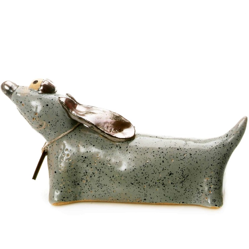 Enigma Supplies Grey Graphite Ceramic Dachshund with Wooden Messaging Heart