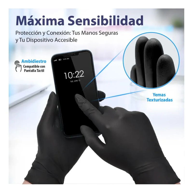 100 Guantes Nitrilo Negro Libre De Látex Y Vinil Sin