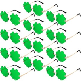 Geiserailie 12 Pairs St. Patrick's Day Shamrock Sunglasses Clover Glasses Leprechaun Glasses St Patricks Dress up Accessories(Four Leaf Clover)