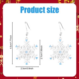 2pcs Christmas Snowflake Earrings, Silver Snowflake Jewelry Blue Cubic Zirconia Christmas Dangle Earrings Snowflake Hoop Earrings for Winter Women Wife Gift