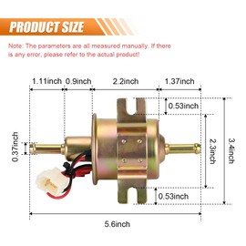 Car Electric Fuel Pump, 12V Transfer Inline Fuel Pump, Low-Pressure Gas Diesel Fuel Pump 3-6psi, Gasoline Transfer Fuel Pump Replacement for Lawn Mower Carburetor Engine HEP-02A (Gold)