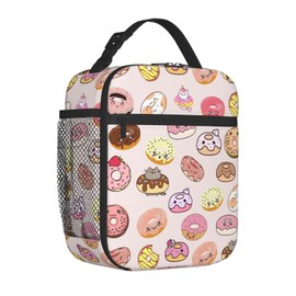 WJLKSJD Cute Donuts Lunch Bag Insulated Lunch Box for Teen Girls Kids Women, Reusable Aesthetics Cooler Tote Container for School Work Hiking Beach Travel Picnic