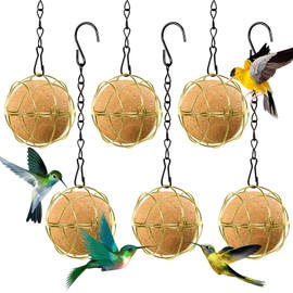 6 Pcs Bird Fat Ball Feeders Hanging Bird Feeder Metal Fat Balls, Fat Ball Bird Feeder With 6 Hooks Suet Ball Feeder, Fat Ball Feeders For Birds Finch Sparrow Robin Outdoor Garden (Gold)