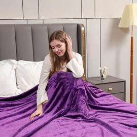 GonZalo GraCia. Fleece Blanket Reversible Dark Purple Throw For Sofa 130x150cm Faux Fur Bed Blanket 400 GSM Winter Warm (Dark Purple, Single 130x150 cm)