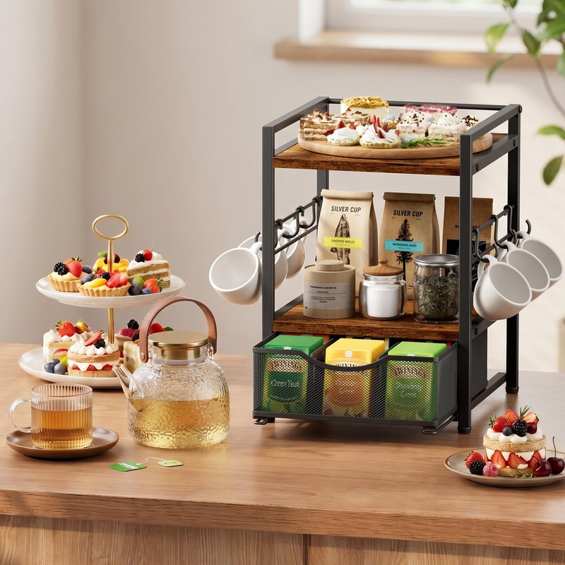 Plaviya 3-Tier Tea Bag Organizer with Drawer for Countertop