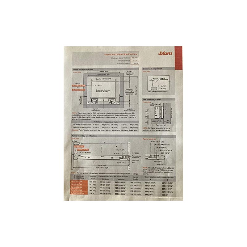 BLUM Tandem Plus BLUMOTION Drawer Slides Complete Pair, with Runners