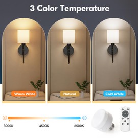 NIORSUN 15 inch Battery Operated Wall Sconce Set of 2, Black Wireless Rechargeable Wall Lights with 5200mAh Dimmable Detachable Bulbs and Remote, 9 Colors Sconces Wall Decor for Bedroom Living Room