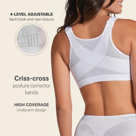 Leonisa Women's Posture Corrector Wireless Back Support Bra, White, 38B
