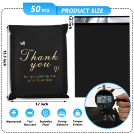 Jowlroel Thank You Poly Mailer 12x15.5 Inch 50 Pcs, Waterproof and Tear-Resistant Shipping Bags for Clothing, Strong Mailing Bags with Self-Seal, Cute Packaging Bags for Small Business