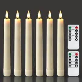 Homemory 6.7 inches Flameless Taper Candles with Remote Timer Dimmer, Led Flameless Candlesticks Short Taper Candles, Flickering Battery Operated Candlesticks for Xmas Wedding Home Decor, Ivory, 6 Pcs