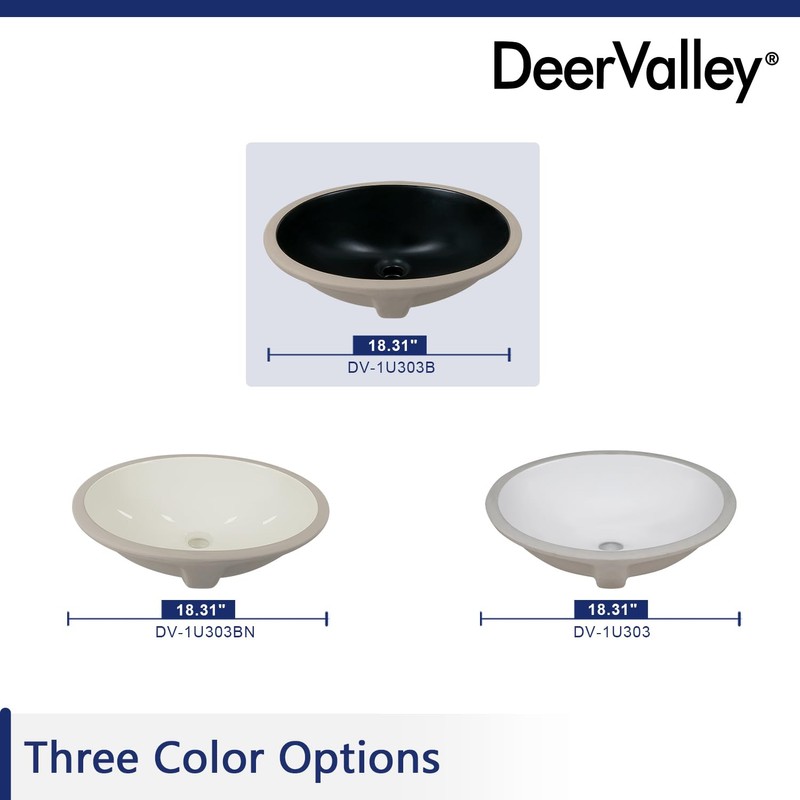 DeerValley DV-1U303B Black Undermount Bathroom Sink 18'' x 15'' Oval