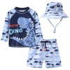 Toddlers and Baby Boys' 3-Piece Rashguard Sets Swimsuits Sets with Hat Surfing Swimwear Sunsuit UPF 50+, Light Blue Super Dino, 5-6 Years