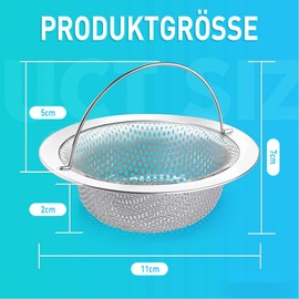 Pack of 2 Drain Strainers, Stainless Steel Sink Strainer with Handle, Drain Strainer for Kitchen, Sink Strainer, Clogging Protection, Kitchen Drain Sink (11 x 8 x 2 cm)