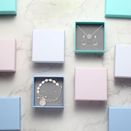 12pcs Small pink Cardboard Gift Jewelry Boxes for Necklace, Earring, Ring, Pendant, Bracelet, Anklet, Jewelry Holder，Bulk Gift Box jewelry display (soft blue)