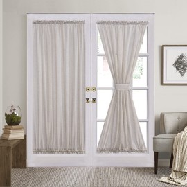 Home Brilliant White French Door Curtain Panels Window Drapery for Front Door, Rod Pocket with Tie Back, Set of 2, 54 x 72 inch