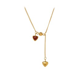 Dainty Double Hearts Red Enamel Choker Necklace for Women Sweet Cute Simple Forever Love Tassel Chain Small Heart Drop Pendant Tiny Lariat Y Necklaces Party Jewelry Valentine's Day Gift for Her