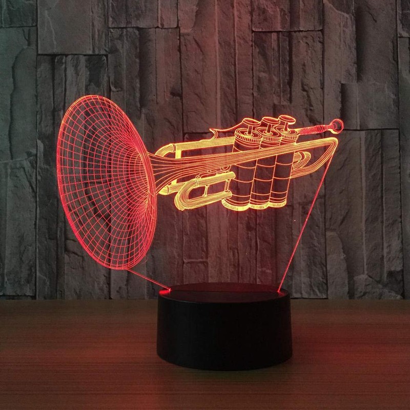 3D Night Light Lamps Trumpet LED Desk Table Lamp Musical
