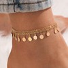 Erimberate Bohemian Layered Coin Dangle Ankle Bracelet Gold Disc Ankle